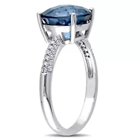 Diamond & London Blue Topaz Ring 14k White Gold
