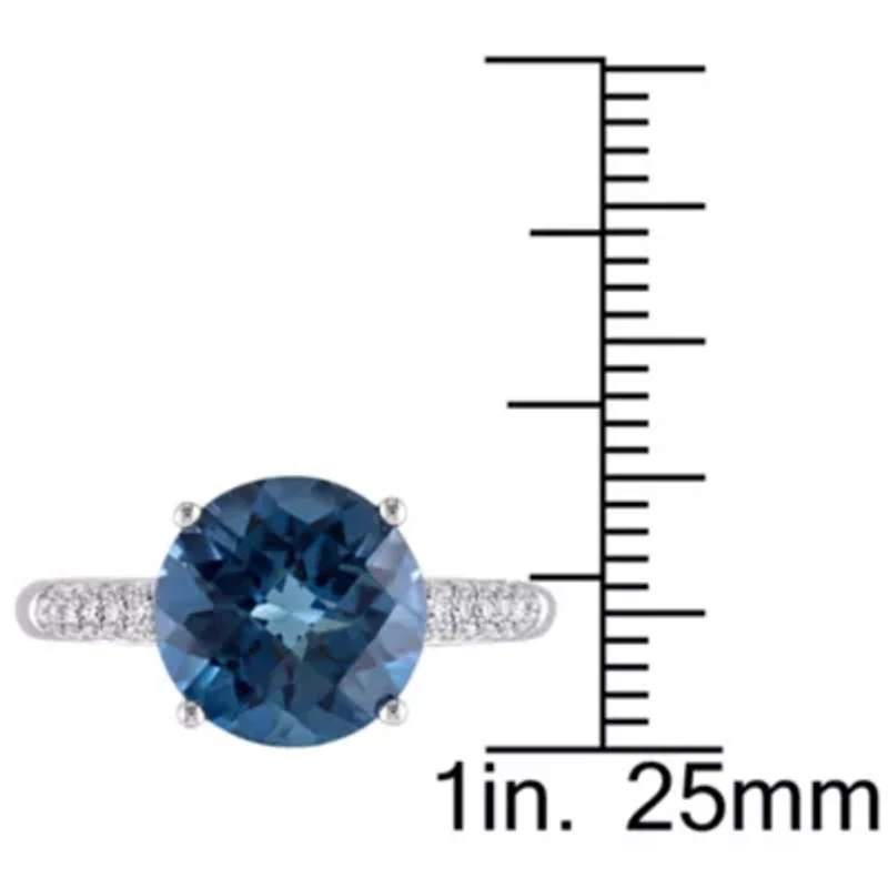 Diamond & London Blue Topaz Ring 14k White Gold