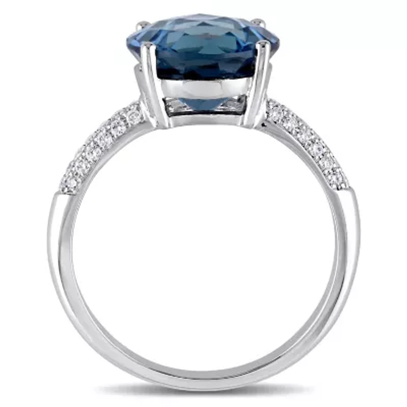 Diamond & London Blue Topaz Ring 14k White Gold