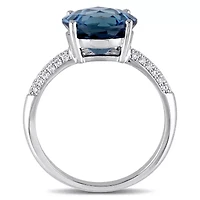 Diamond & London Blue Topaz Ring 14k White Gold