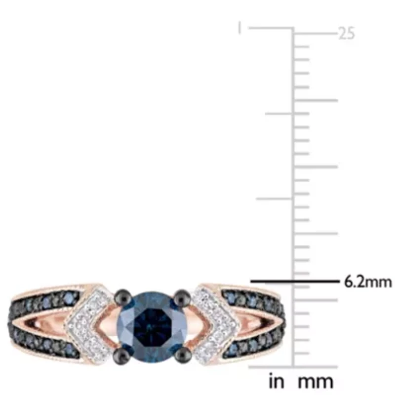 Blue & White Diamond Ring 10k Rose Gold Black Rhodium Plated