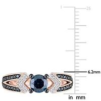 Blue & White Diamond Ring 10k Rose Gold Black Rhodium Plated