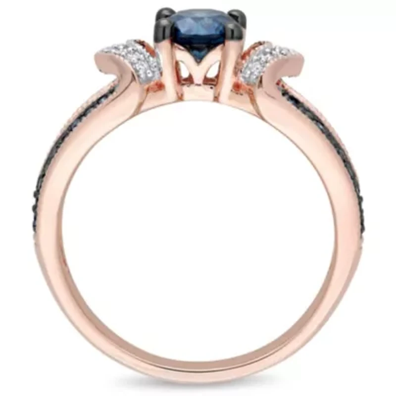 Blue & White Diamond Ring 10k Rose Gold Black Rhodium Plated