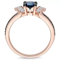 Blue & White Diamond Ring 10k Rose Gold Black Rhodium Plated