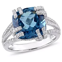 Diamond & London Blue Topaz Ring 14k White Gold