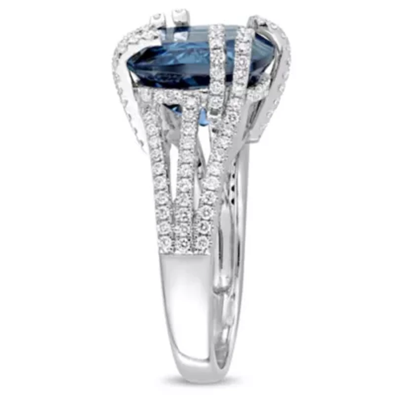 Diamond & London Blue Topaz Ring 14k White Gold