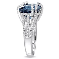 Diamond & London Blue Topaz Ring 14k White Gold