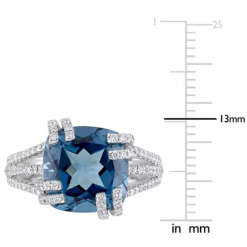 Diamond & London Blue Topaz Ring 14k White Gold