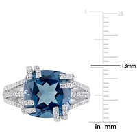 Diamond & London Blue Topaz Ring 14k White Gold