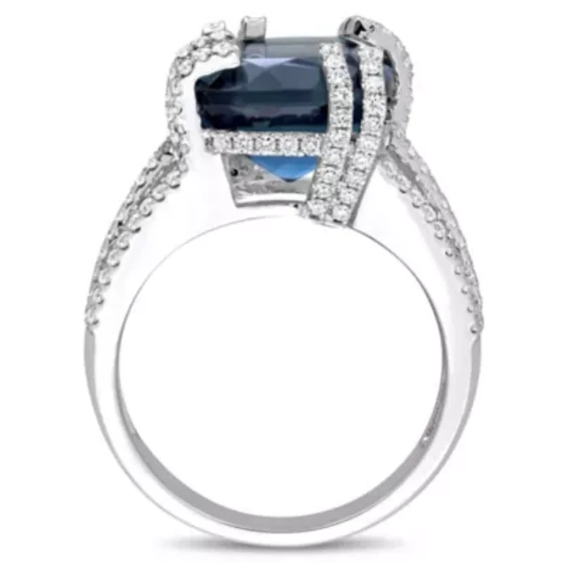 Diamond & London Blue Topaz Ring 14k White Gold