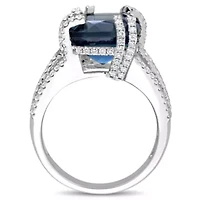 Diamond & London Blue Topaz Ring 14k White Gold