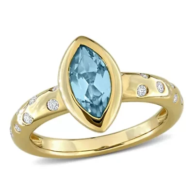 Diamond & Sky Blue Topaz Ring 10k Yellow Gold