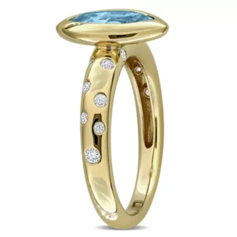 Diamond & Sky Blue Topaz Ring 10k Yellow Gold