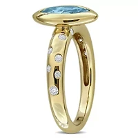 Diamond & Sky Blue Topaz Ring 10k Yellow Gold