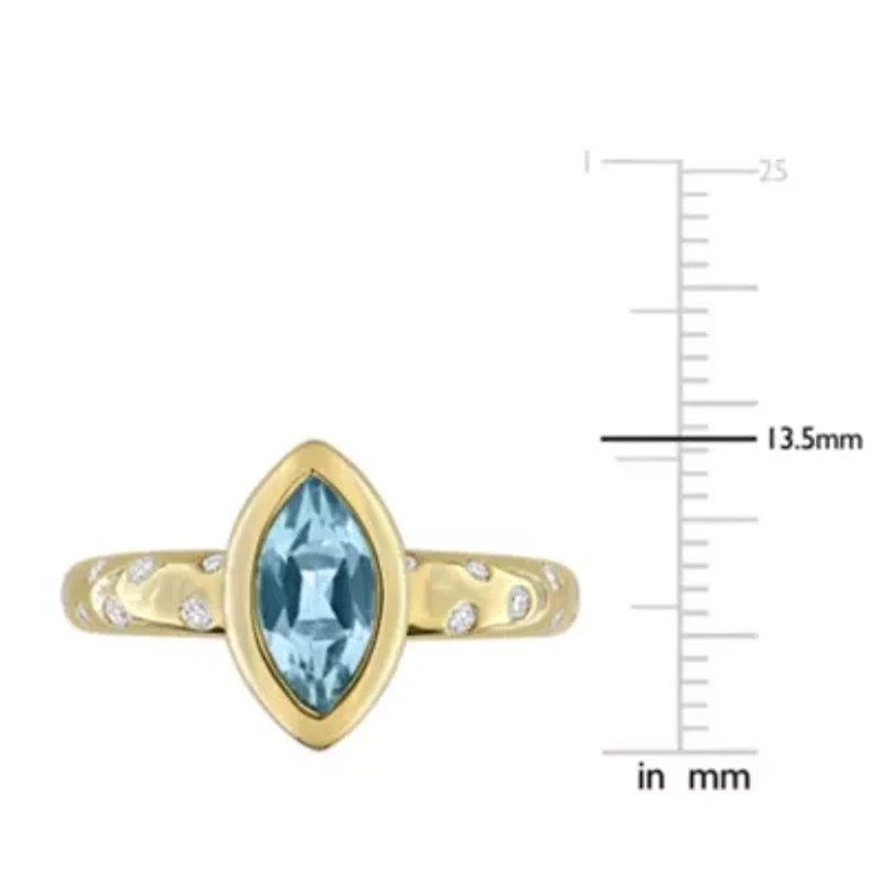 Diamond & Sky Blue Topaz Ring 10k Yellow Gold