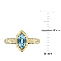 Diamond & Sky Blue Topaz Ring 10k Yellow Gold