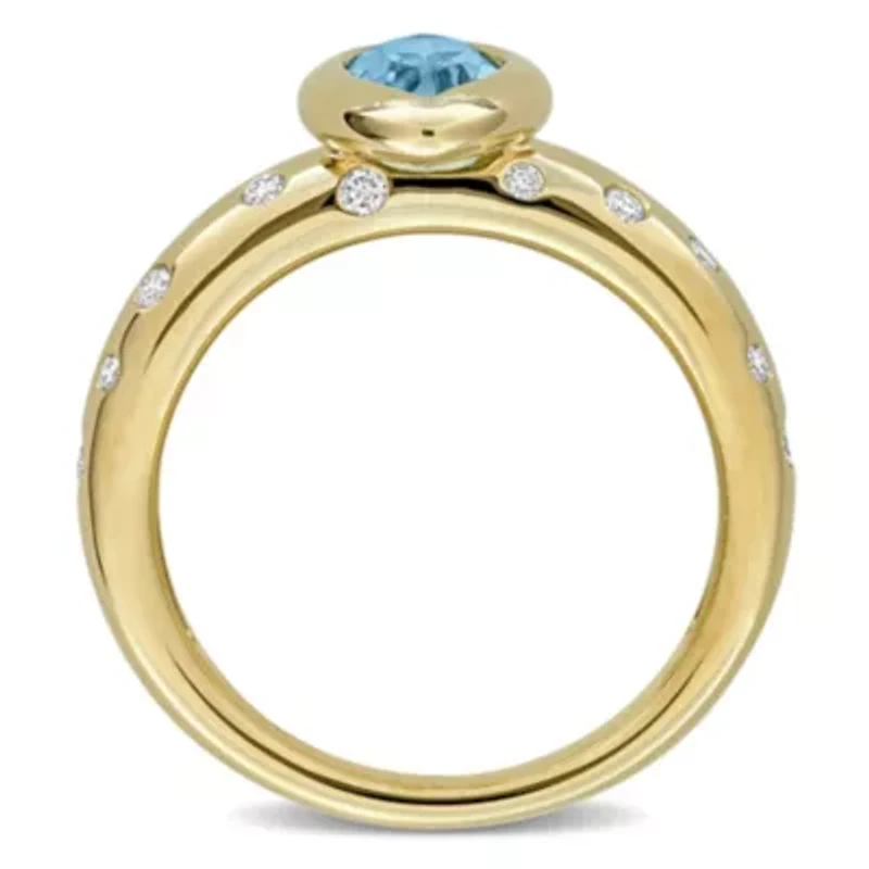 Diamond & Sky Blue Topaz Ring 10k Yellow Gold