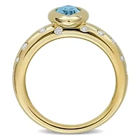 Diamond & Sky Blue Topaz Ring 10k Yellow Gold