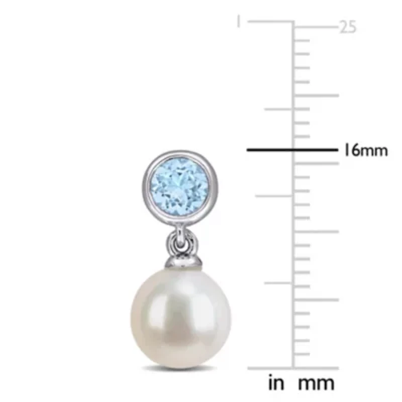 7-7.5mm Freshwater Cultured Pearl & Gemstone Drop Earrings Sterling Silver