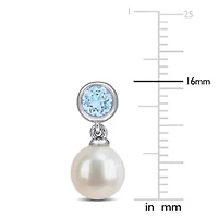 7-7.5mm Freshwater Cultured Pearl & Gemstone Drop Earrings Sterling Silver