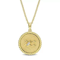 Lab Created White Sapphire Zodiac Sing Pendant with Chain Yellow Plated Sterling Silver