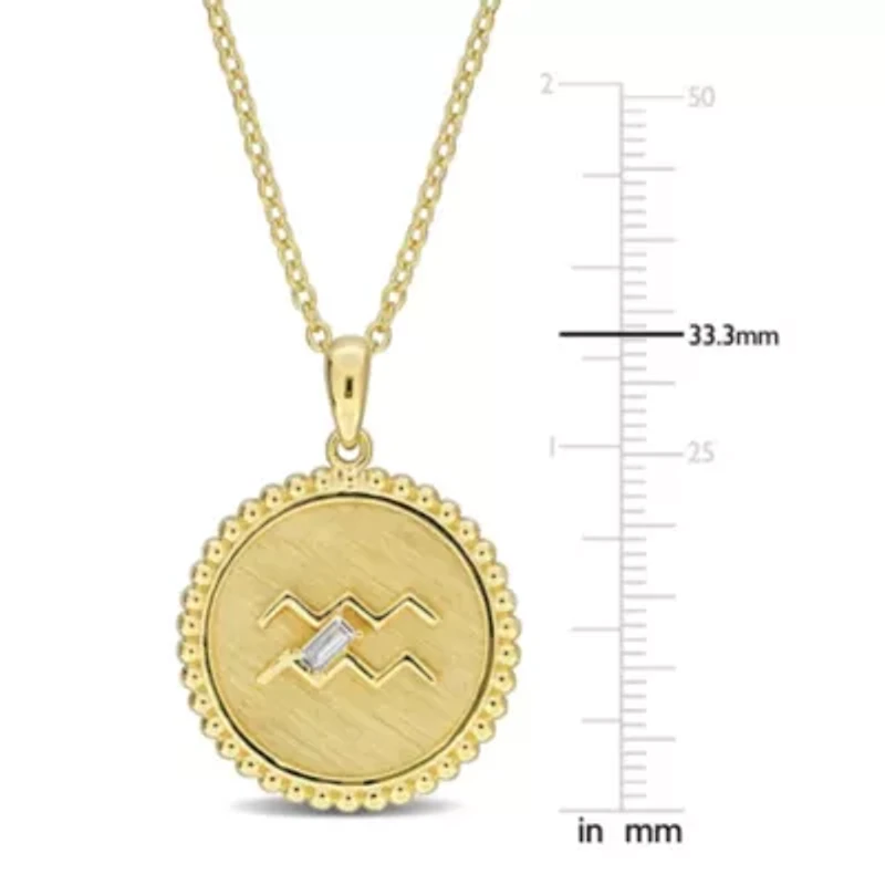 Lab Created White Sapphire Zodiac Sing Pendant with Chain Yellow Plated Sterling Silver