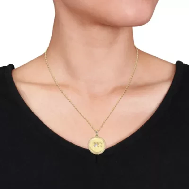 Lab Created White Sapphire Zodiac Sing Pendant with Chain Yellow Plated Sterling Silver