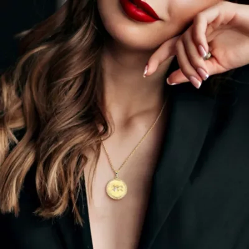 Lab Created White Sapphire Zodiac Sing Pendant with Chain Yellow Plated Sterling Silver