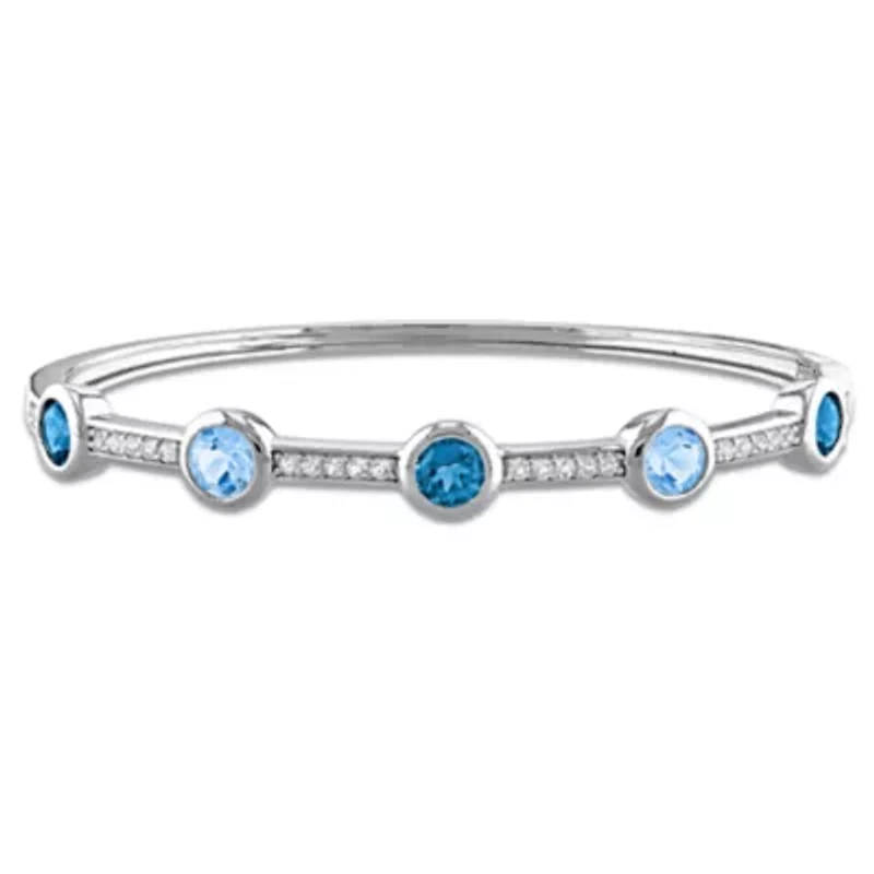 London Blue Topaz & White Topaz Station Bangle in Sterling Silver