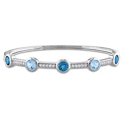 London Blue Topaz & White Topaz Station Bangle in Sterling Silver