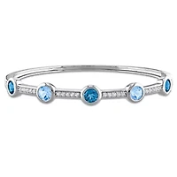 London Blue Topaz & White Topaz Station Bangle in Sterling Silver