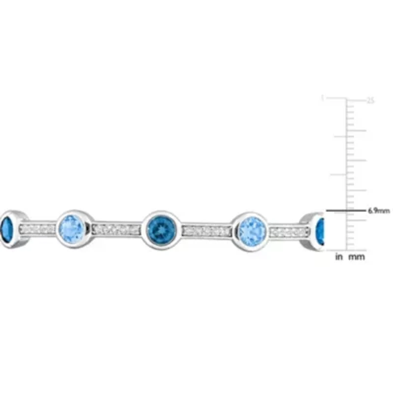 London Blue Topaz & White Topaz Station Bangle in Sterling Silver