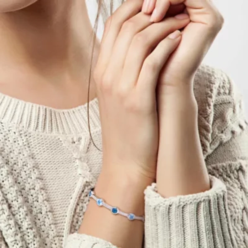London Blue Topaz & White Topaz Station Bangle in Sterling Silver