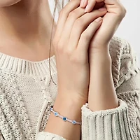 London Blue Topaz & White Topaz Station Bangle in Sterling Silver