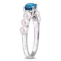 3.5-4mm Freshwater Cultured Pearl & London Blue Topaz Ring Sterling Silver