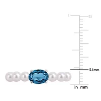 3.5-4mm Freshwater Cultured Pearl & London Blue Topaz Ring Sterling Silver