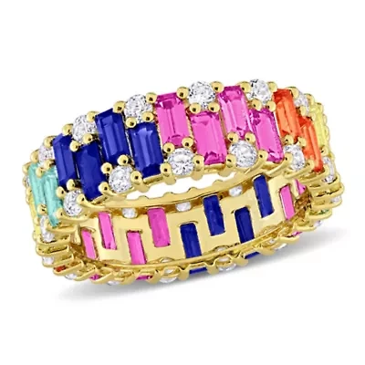 Lab Created Multi-Color Sapphire Ring Yellow Plated Sterling Silver