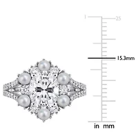 Lab Created 3-3.5mm Freshwater Cultured Pearl & White Moissanite Ring Sterling Silver