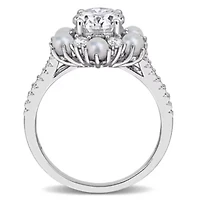 Lab Created 3-3.5mm Freshwater Cultured Pearl & White Moissanite Ring Sterling Silver
