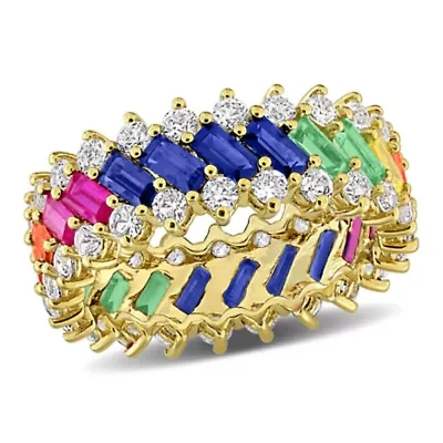 Lab Created Multi-Color Sapphire & Ruby Ring Yellow Plated Sterling Silver