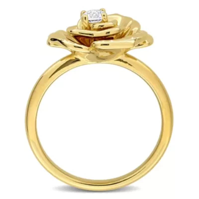 Lab Created White Sapphire Ring Yellow Plated Sterling Silver