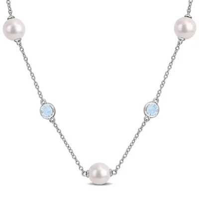 Freshwater Cultured Pearl & Stone Station Necklace