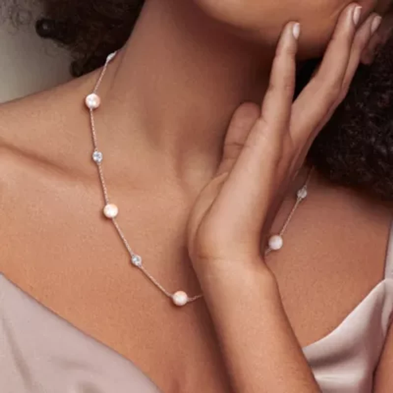 Freshwater Cultured Pearl & Stone Station Necklace