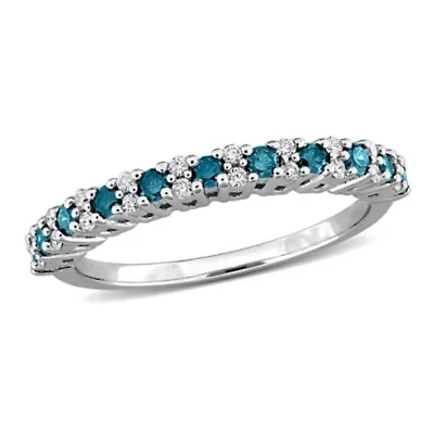 Blue & White Diamond Eternity Ring 10k Gold