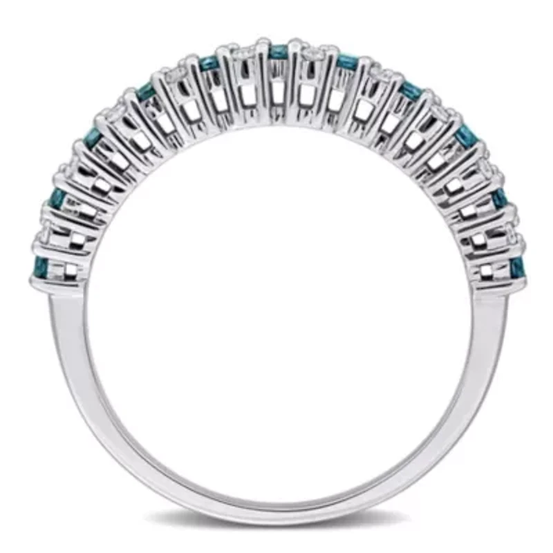 Blue & White Diamond Eternity Ring 10k Gold