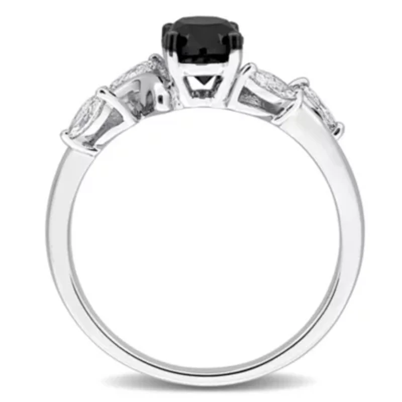 Black & White Diamond Ring 14k Gold Rhodium Plated
