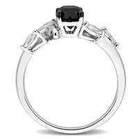 Black & White Diamond Ring 14k Gold Rhodium Plated