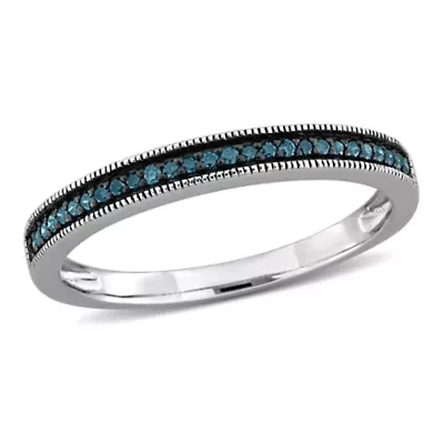 Blue Diamond Ring 10k White Gold Black Rhodium Plated