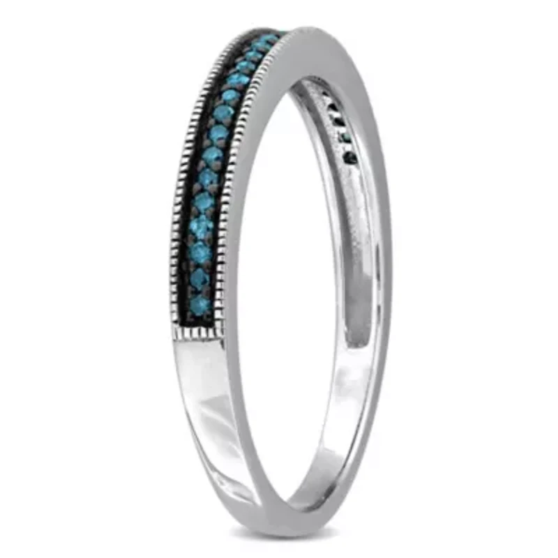 Blue Diamond Ring 10k White Gold Black Rhodium Plated