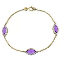 Gemstone and Diamond Station Bracelet 14k Gold